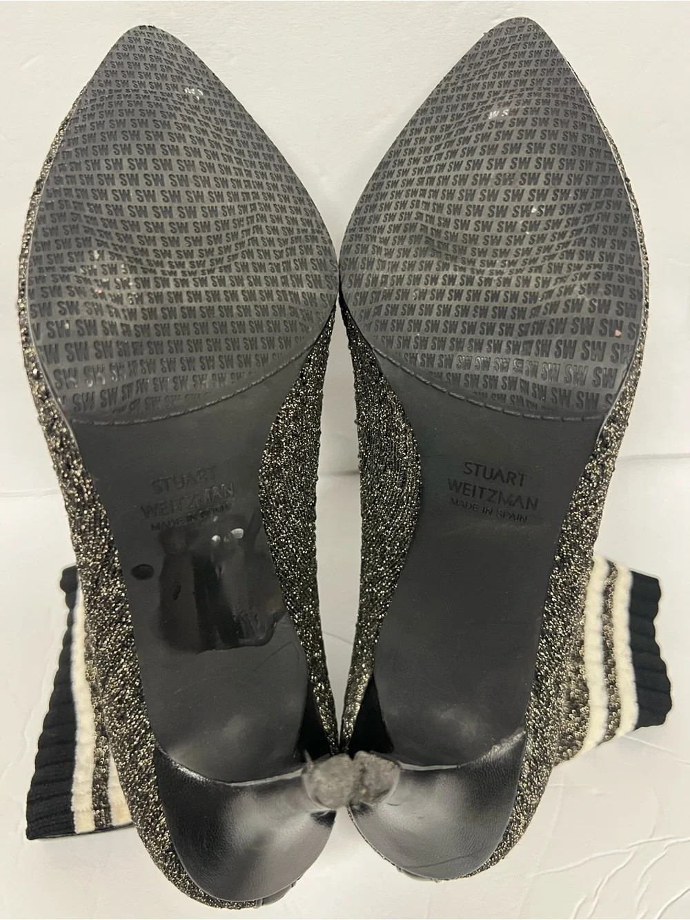 Stuart Weitzman sparkle Knit Sock Ankle Boots - Black/Gold Sz 7.5